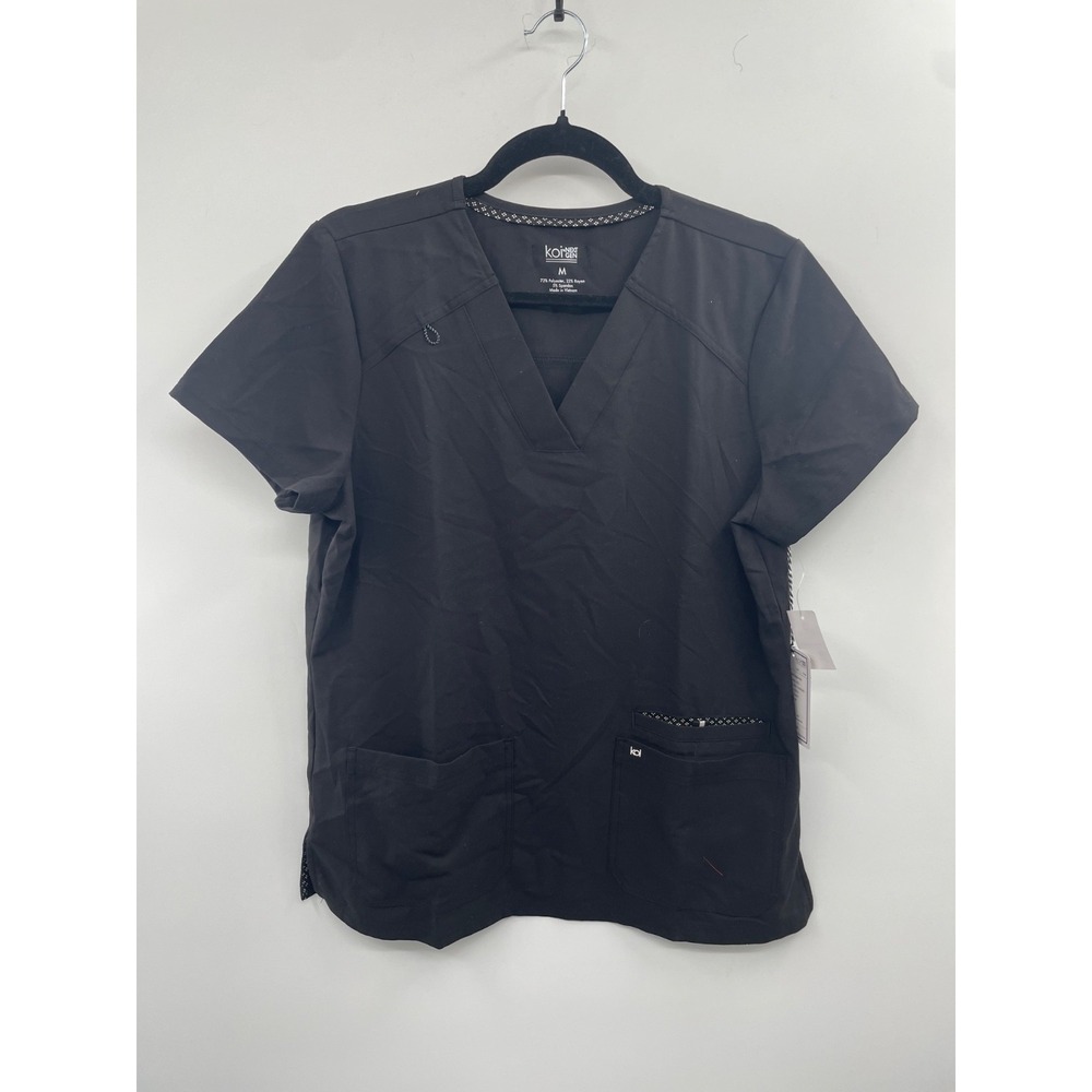 NWT Koi Hustle And Heart Scrub Top Women's Medium Black V-Neck Short Sleeve